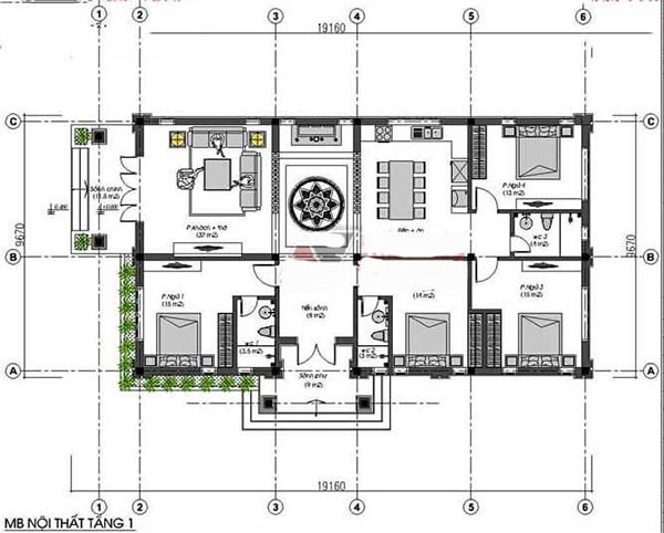 Hưng Yên: Mẫu thiết kế biệt thự 1 tầng 3 phòng ngủ 1 phòng thờ mái ngói  hiện đại ông Thế