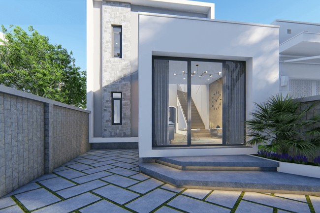 Mẫu nhà cấp 4 nông thôn chữ L mái bằng