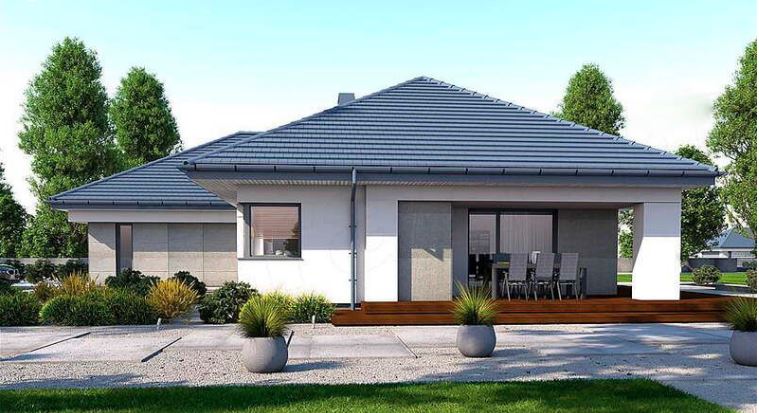 Mẫu nhà cấp 4 chữ L phong cách Châu Âu 