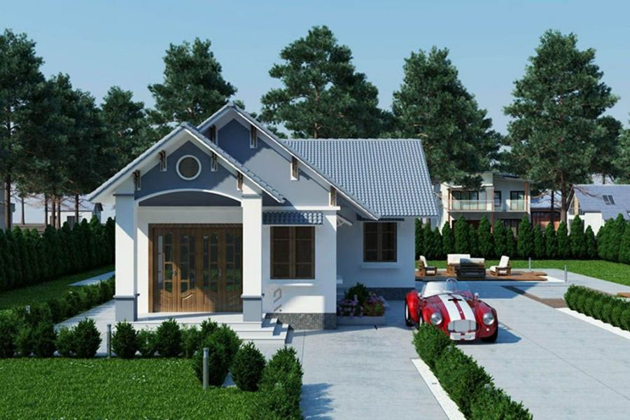 Mẫu nhà cấp 4 nông thôn chữ L mái ngói