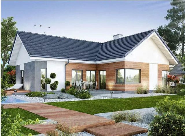 Mẫu nhà cấp 4 chữ L phong cách Châu Âu 