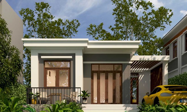 Mẫu nhà cấp 4 nông thôn chữ L mái bằng